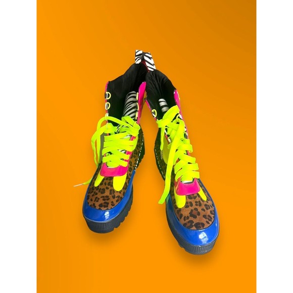 Cape Robbin Commander Multi-Color Lug Sole Lace Up Chunk Heel Platform Boots 10M - Picture 6 of 11